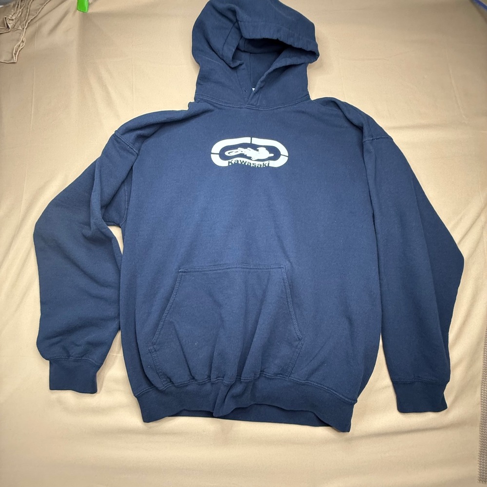 Ecko Unltd Kawasaki Hoodie Mens XL Navy Blue Heavyweight Graphic Pullover